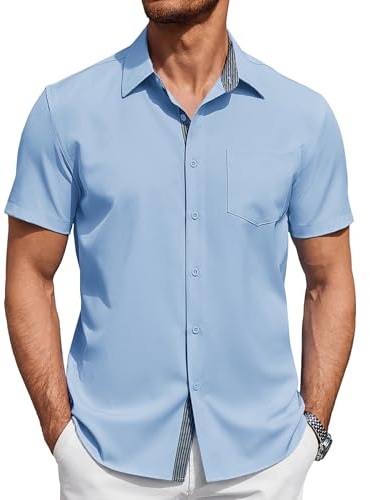 COOFANDY Camisas de Hombre de Manga Corta Que No Necesitan Planchado Camisa Informal Ligera de Verano Camisas con Botones para Hombre Camisa de Negocios con Bolsillo Verde Claro 3XL