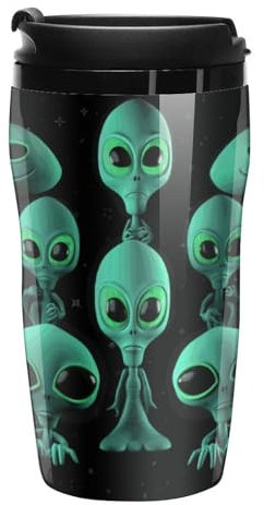 Stanley-Kaffeetasse mit Deckel, 340 ml, Kunststoffbecher, versiegelter Trinkdeckel, Wasserbecher, Teetasse, Aliens, bedruckte Tassen, passt in Auto-Becherhalter