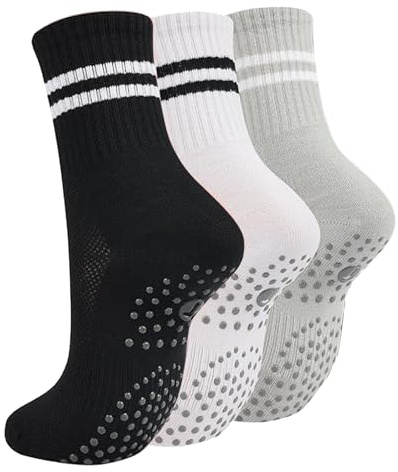 3 Paia di Calzini Antiscivolo da Donna, Calze Antiscivolo per Donna, Calze Yoga, Calze in Cotone Antiscivolo, con Puntini in Gomma, per Pilates, Danza, Fitness