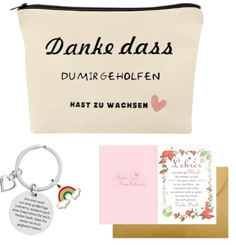 SANLIUSANJIU Abschiedsgeschenk Lehrerin Geschenk, Kindergarten Abschiedsgeschenk Erzieherin mit Dankeskarte und Umschlag, Make-up Tasche, Schlüsselanhänger mit Anhänger