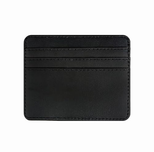 Porta carte di credito, portafoglio sottile con protezione RFID, 6 scomparti per carte di credito, design minimalista nero, unisex per adulti, in vera pelle nera, portafoglio sottile per uomini, donne