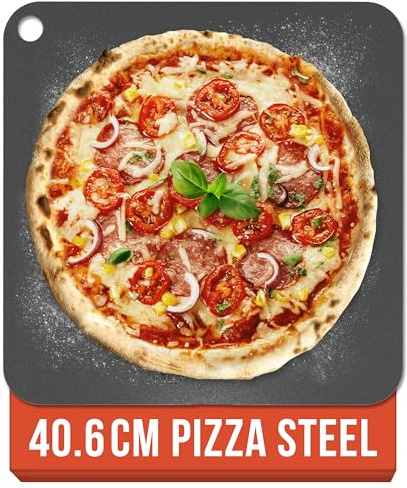 Chef Pomodoro Pizza Steel for Oven 16 Inch 1/4 Inch Thick, Baking Steel for Oven, Grill, Sourdough Bread, Baking Stone for Oven With Lifting H oles 16 X 16 (40.6 x 40.6 cm)