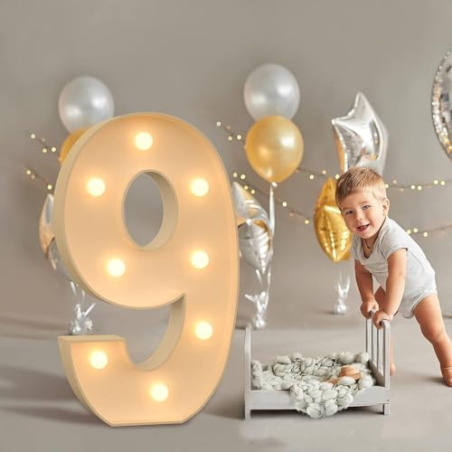 IINCOOY Numeri Luminosi da 0 A 9, Grandi Numeri Luminosi for Baby Shower, Anniversario, Set di Pannelli in Schiuma Pretagliati for Decorazioni di Compleanni, Feste E Matrimoni.(9,70-cm)