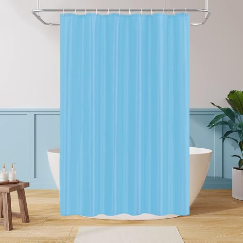 LUKDUNG 180x200 Badevorhang Polyester Textil, Duschvorhang Anti-schimmel für Badezimmer, Vorhang für Badewanne Dusche aus Stoff Wasserdicht Waschbar, Shower Curtain mit 12 Haken Blau