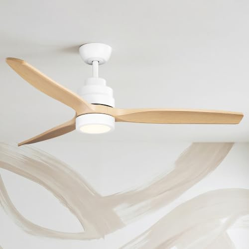 Parrot Uncle Ventilador de Techo con Luz y Mando a Distancia, 35W, 6 Velocidades, Ultra silencioso, 3 Aspas 132 de Diámetro, Función Verano-Invierno, Temporizador, LED, Madera