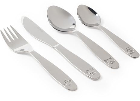 Salter Kids Cutlery Set, 4-Piece Stainless Steel Farmyard Pattern | Includes Knife, Fork, Dessert Spoon, Teaspoon, Smooth Edges, Mirror-Polished Finish, Dishwasher Safe, Ages 1-5