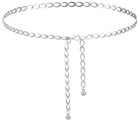 Silver Waist Chain for Women, Adjustable Waist Chain Belt Metal Hollow Body Chains for Women Dress Jeans Pants