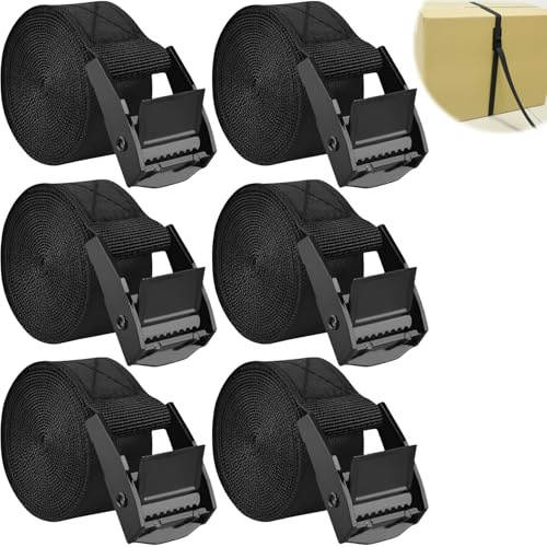 6Pcs Sangles D'Arrimage avec Boucles Griffe Came, 25mm x 1m Sangle à Cliquet Courtes Réglable Petites, Ceintures Tension Fixation Serrage Porte Vélos Charge 250kg pour Moto, Bagages, Voiture Transport