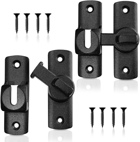 2 Pack Barn Door Lock, Security 90/180 Degree Heavy Duty Flip Latches for Sliding Doors, Thickened Anti-Rust Gate Latch for Barn, Bathroom, Cabinet, Window, Garden (Black)
