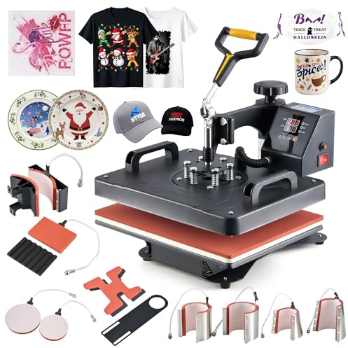 CREWORKS 11 en 1 Presse à Chaud 38x30cm Machine Transfert de Chaleur Polyvalente 1250W avec Panneau de Contrôle Digital pour T-Shirt Mug Chapeau Assiette Casquette Chaussure Stylo Baseball