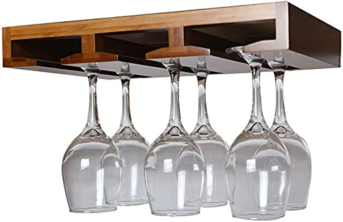 Estante de vino montado en la pared y soporte para vasos, almacenamiento de copas de bambú para cocina, bar y sala de estar, elegante solución de nización con acabado de nogal