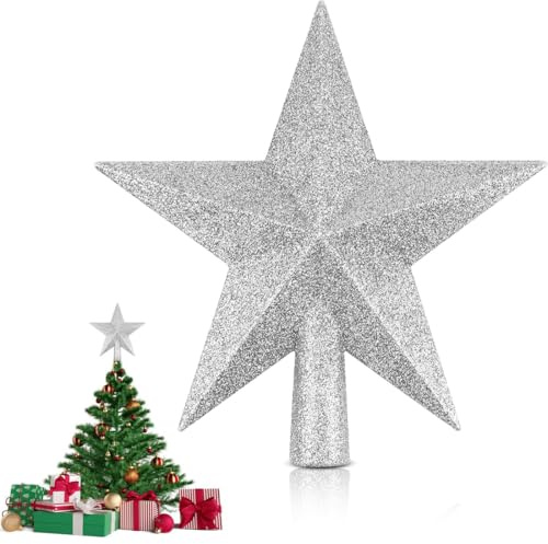 OIXYAZ Glitzernde Weihnachtsbaumspitze,Stern Weihnachtsbaumschmuck Baumspitze Weihnachten für Weihnachtsdeko (Silber)