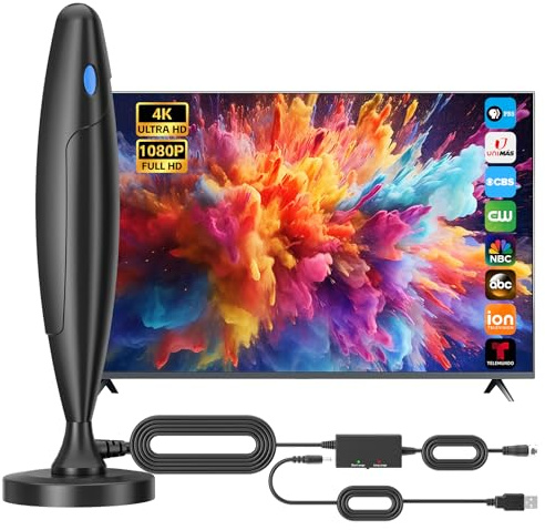 TV Antenna for Smart TV Indoor, Digital Antenna for Local Channels, Support 4k 1080p with Strong Magnetic Base, Long Range Reception with Amplifier Signal Booster for Old/HD TVs