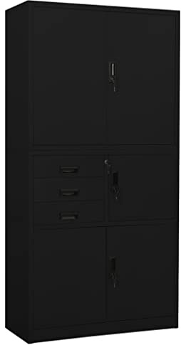 Tomostar Büroschrank, Metall, Aufbewahrungsschrank, Büro, Schwarz, 90 x 40 x 180 cm, Stahl