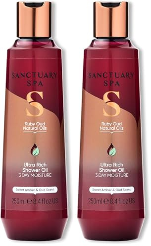 Sanctuary Spa Ruby Oud Shower Oil for Dry Skin, No Mineral Oil, Cruelty Free and Vegan, 250 ml, Pack of 2