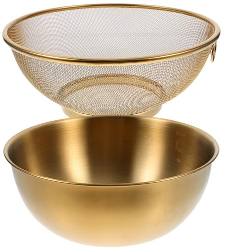 JOINPAYA Colini a Maglia Fine Dorati Set 2 Pezzi Bacinella per Lavare Verdure e Riso Utensili Cucina per Pulizia Alimenti