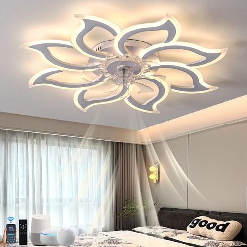 Inrosy Ventilador de Techo con Luz Control Remoto y App, Compatible con Alexa y Google Assistant, Lampara Ventilador Techo Led Moderna de 94 Cm, 6 Velocidades y Silencioso, Dormitorio, Blanco