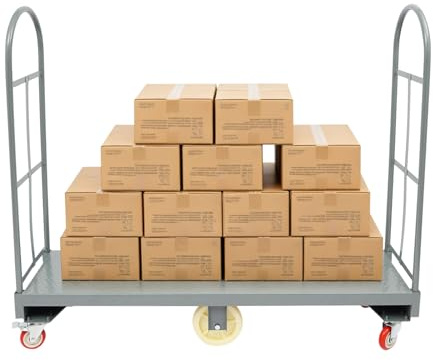 Heavy Duty U-Boat Platform Truck, 60.5x15.7x52.2 Steel Dolly Cart with 2000 lbs Capacity and Removable Side Fences, Trolley Steel Cart with 4 Universal Wheels for Office, Garage, Warehouse