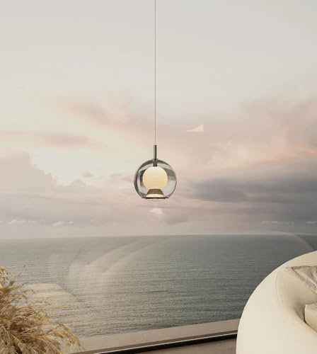 NEONA NOIA LED Pendelleuchte Schwarz Glas Dimmbar, Hängelampe TRIAC stufenlos warmweiß 2700K Höhenverstellbar, Esstisch Wohnzimmer Küche