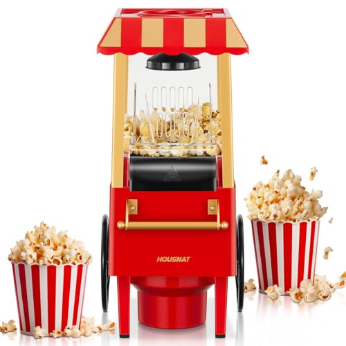 3,5L Popcornmaschine, HOUSNAT 1200W Heißluft Popcorn Maschine | Fettarme Ölfreie Popcorn Snack, Popcorn in 3 Minuten Genießen – Ideal für Zuhause und Feiern