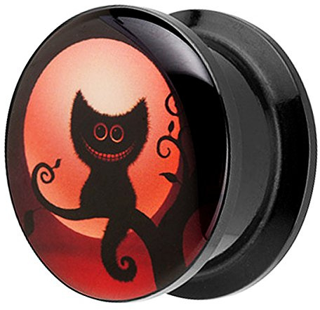 Piersando Ohr Plug Piercing Kunststoff Motiv Comic Picture Flesh Tunnel Ohrplug mit Halloween Grinsekatze Schwarz Orange
