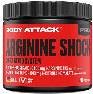Body Attack Arginine Shock, L-Arginin – L-Citrullin Malat - hochdosiert (1x 80 Caps)