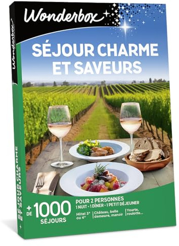 WONDERBOX - Séjour Charme Et Saveurs - Coffret Cadeau - Idée Cadeau Séjours | 1 nuit avec petit déjeuner et dîner - Plus de 1000 séjours - Hôtel 3* ou 4*, château, belle demeure, manoir, yourte, roulotte