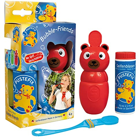 PUSTEFIX Bubble-Friends Bär I 70 ml Seifenblasenwasser I Bubbles Made in Germany I Seifenblasen Spielzeug für Kindergeburtstag, Polterabend, Sommerparty & als Gastgeschenk I Spaß für Kleinkinder