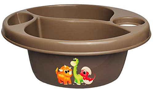 alles-meine.de GmbH 3 Kammer - Schüssel/Waschschüssel/Kinderwaschbecken - braun - Dunkelbraun Tiere - Dinosaurier - Dino Bieco - mit Seifenablage - Organizer - Reinigungs..