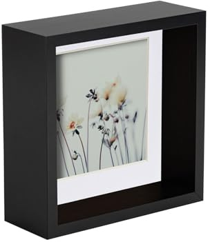 Nicola Spring 6 x 6 3D Shadow Deep Box Photo Frame - Craft Display Picture Frame with 4 x 4 Mount - Black