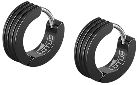 LOTUS STYLE Pendientes Aro Hombre - Aros Acero Inoxidable 316L - Cierre Seguro - Ligeros, Cómodos y Resistentes - Aros Hombre Negros 11.75 mm LS2154-4/2