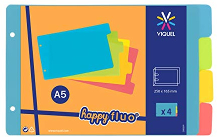 Viquel - Register für Karteiordner Bristol 14,7 x 23,5 cm aus Kunststoff – Register Neonfarben