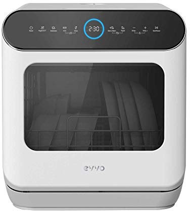 EVVO Lavavajillas Tamaño Pequeño Compacto y Sin Instalación, Para Sobremesa o Encimera, 3 Servicios, 6 Pogramas, Secado Extra, Programa ECO, Programa Autolavado, Programable, Mini D Trip 2 (Blanco)