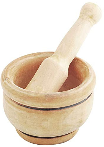 Mortero de madera natural, diámetro 8 cm con mazo de 13,5 cm. Mortero manual de cocina para moler ajo, especias y hierbas