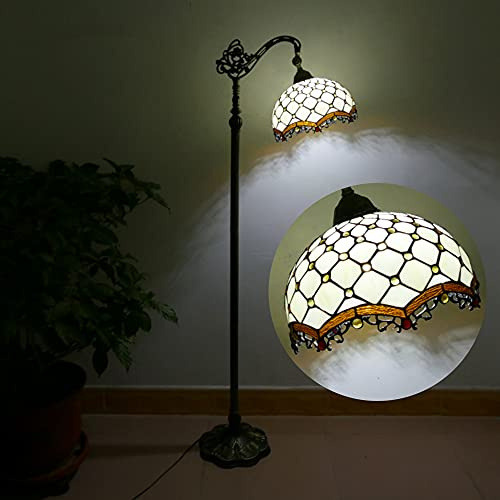 MOLOURK Vintage Wohnzimmer Stehlampe mit Schalter Retro Schlafzimmer Stehleuchte Ø30CM Verstellbarer Glasmalerei Lampenschirm E27 Arbeitszimmer Schreibtisch Leselampe 165cm Hohe Büro Standlampe