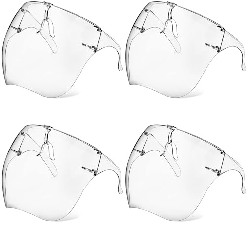Earthroma 4 Pack Face Shield with Glasses, Face Mask Shield Anti-Fog Clear Ultra Clear Reusable Protective Plastic Face Shield Mask Droplet Splash Guard for Women Men Kids