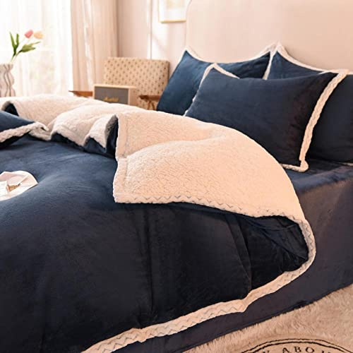 Garder Au Chaud Housse De Couette Parure Lit L'Hiver Drap De Lit Winter Lamb Falai Suede Bed 4 Pièces Lait Corail Fleece Sheet Housse De Couette Winter Thicken Plus Literie En Polaire-Bleu Dai_Ensembl