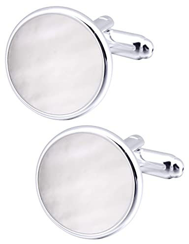 Jonwo Silver Mother of Pearl Cufflinks in Gift Box Round Cuff Links for Business Wedding Anniversary Dress