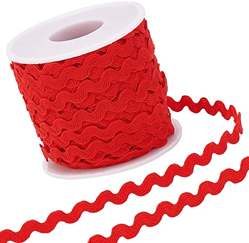 GORGECRAFT 1 Rolle 25m RIC Rac Trim Ribbon Weihnachtszeit Wave Nähen Biegen Fransen Trim 5mm Zum Nähen Blumenherstellung Hochzeit Party Lace Ribbon Craft(Rot)