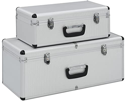 Gecheer 2Stck Werkzeugkoffer Werkzeugkasten Werkzeugbox - Silbern Aluminium, ABS und Holz