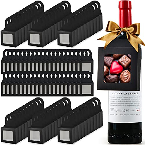Weinflaschenboxen aus Kraftpapier mit transparentem Fensteraufhänger, faltbare Weinflasche, leere Geschenkboxen mit Aufhänger für Valentinstag, Weihnachten, Süßigkeiten, Trüffel, Schokolade, Kekse