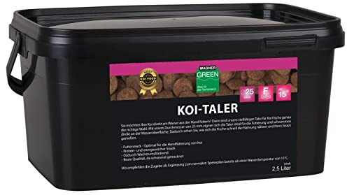 Wagner Green Koi Taler, der Koi-Snack für handzahme Fische, schwimmender Leckerlie zur Fütterung und als Beigabe zum Koifutter (2,5 Liter)