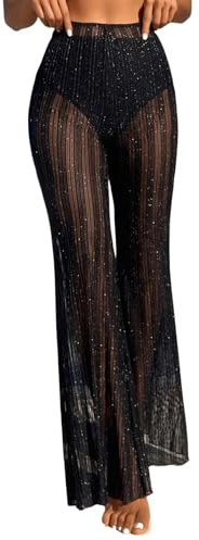 GORGLITTER Transparent Hose Damen Festival Glitzer Rave Mesh Hose Party | Festival Hose Damen, Glitzerhose, Techno Outfit, Tanzhose, Y2k Schlaghose, Party Hose Für Damen