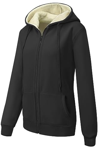 MOVE BEYOND Sweatjacke Damen mit Kapuze Zipper Hoodie Fleecejacke Gefüttert Warme Winterjacke mit Reißverschluss Kapuzenjacke
