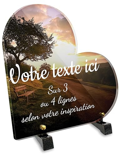 Personalisierbares Herz aus Plexiglas, Motiv Landschaft mit Baum und Bank, verschiedene Größen, Stärke 6 mm, personalisierbar, 20 x 20 cm