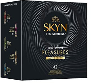 SKYN Unbekannt Pleasures Kondome für Männer, mit glatter und strukturierter Oberfläche, latexfrei, SKYNFEEL-Technologie, geschmiert, 53 mm Nennbreite
