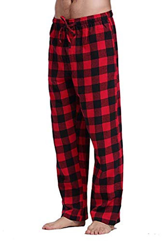 SkotO Pantalon de Pyjama à Carreaux Pour Homme - Long Avec Cordon de Serrage - Vêtement de Nuit - Pantalon de Maison d'Hiver - Loisirs, Rouge, M