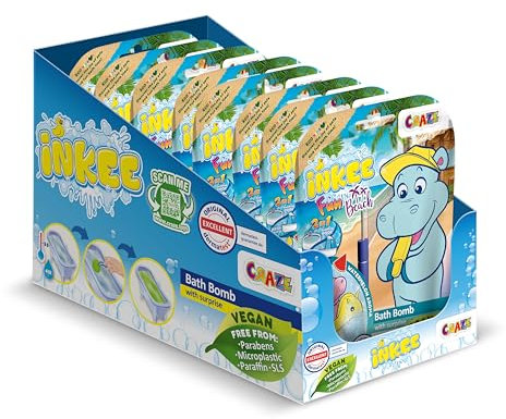 INKEE Fun Beach 8er Multipack | 8X Badekugeln Kinder mit Überraschung , Badebomben Kinder mit Hippo Figuren , Wassermelone Duft & Mango Butter