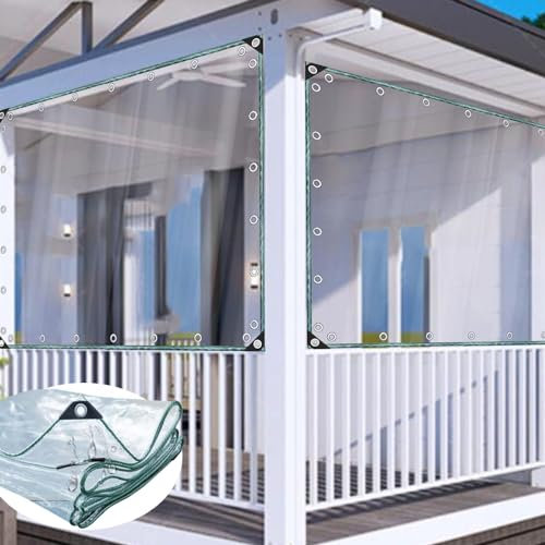 KOOEIN Tende PVC per Esterni-Telone di Plastica Trasparente Impermeabile,Pannelli Laterali del Telone Chiare-Resistente agli Strappi,Tende Divisorie con Occhielli,su Misura,Clear-2.1×2.2m/6.9×7.2ft