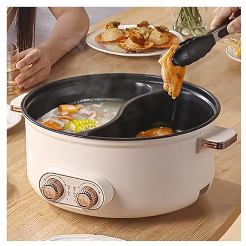 HJXBD888 Hot Pot, Double Interrupteur de Commande RevêTement AntiadhéSif Feu à Trois Vitesses Appareil Fondue Chinoise, Convient Aux FêTes d'anniversaire (avec 2 Filets Non éTanches),7.5L